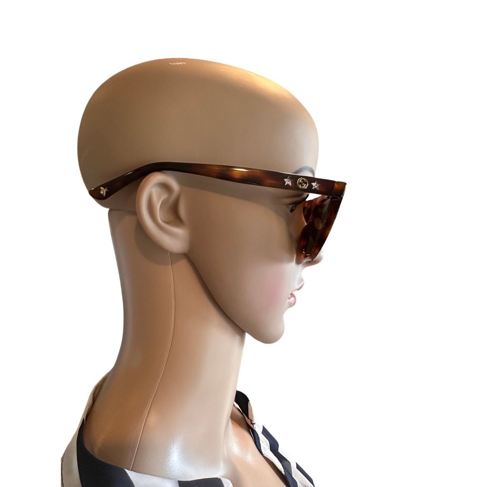 Gucci Tortoise Star Interlocking G Oversized Square Sunglasses GG0208S Brown - Picture 3 of 16